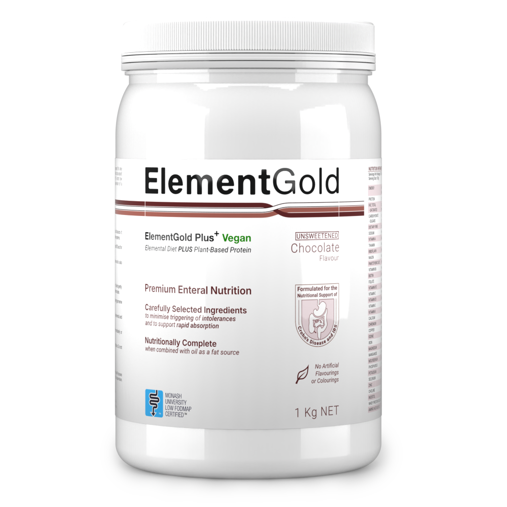1Kg tub of ElementGold Plus, Vegan Unsweetened Chocolate Flavour